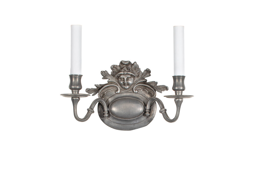 Pewter Finished Bronze MASKER Two Light  Dutch Style Sconce With Default
