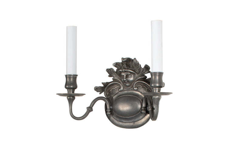 Pewter Finished Bronze MASKER Two Light  Dutch Style Sconce With