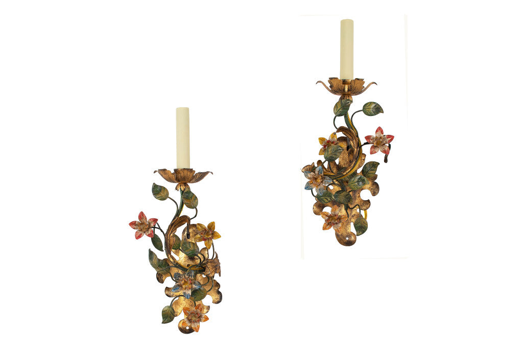Gilt And Polychrome Iron Floral Motif "FIORE" Left And Right  On Default