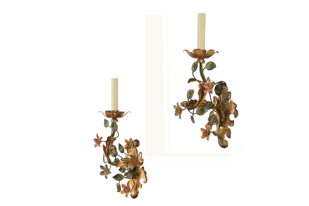Gilt And Polychrome Iron Floral Motif "FIORE" Left And Right  On Default