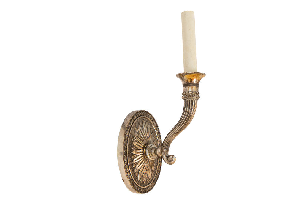 Silvered  Bronze Oval Backed And Reeded Cornucopia Shaped Arms O Default