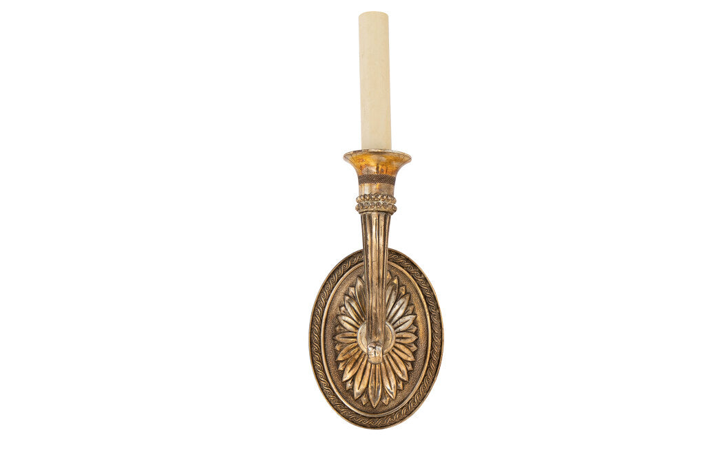 Silvered  Bronze Oval Backed And Reeded Cornucopia Shaped Arms O Default