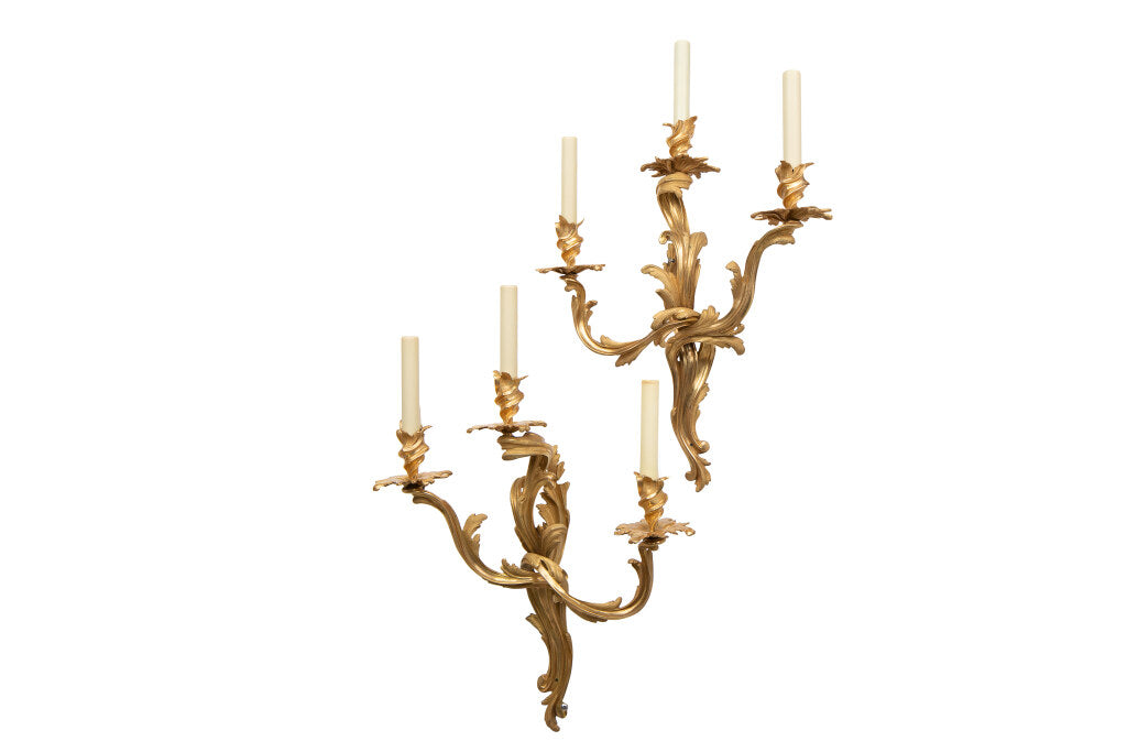 Gilt Bronze Louis XV Rococo Style Left and Right Three Light  Sc Default