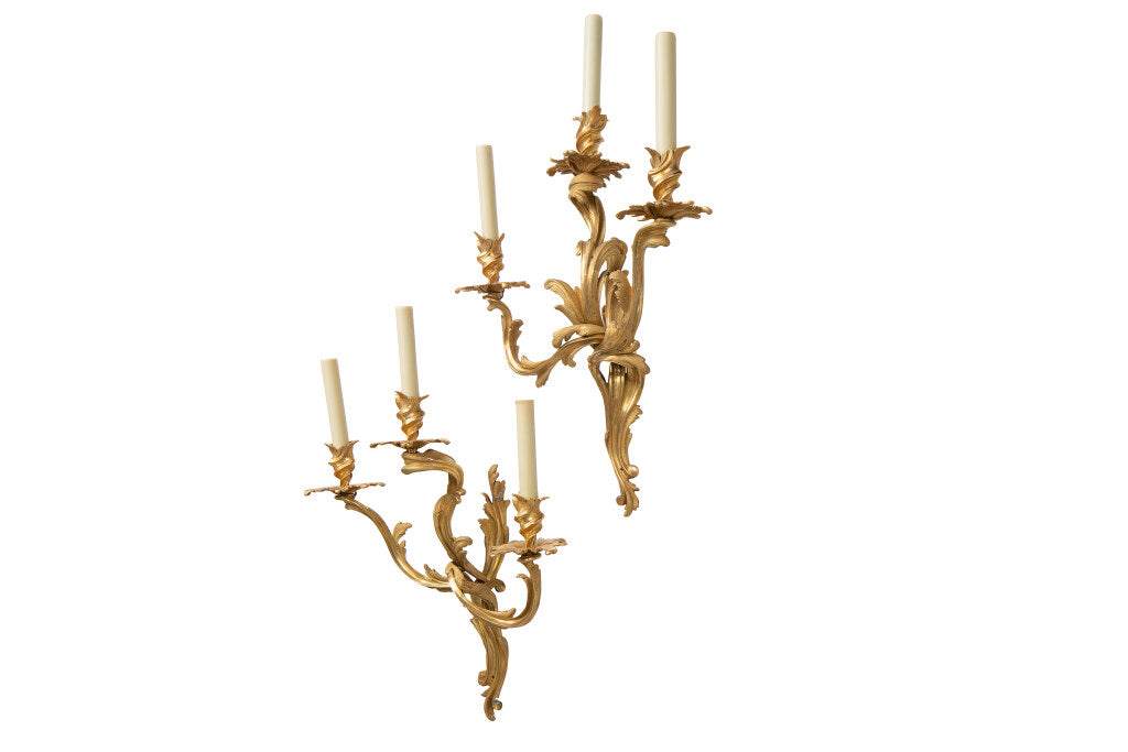 Gilt Bronze Louis XV Rococo Style Left and Right Three Light  Sc Default