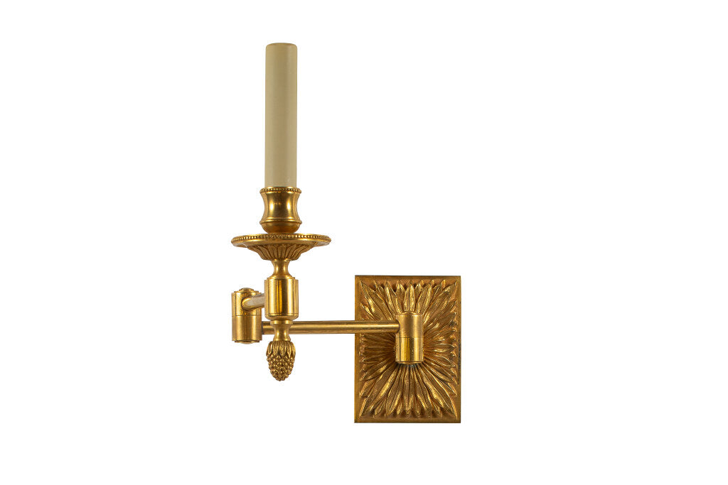 Gilt Bronze Acanthus Leafed Back One Light Swing Arm Sconce Default