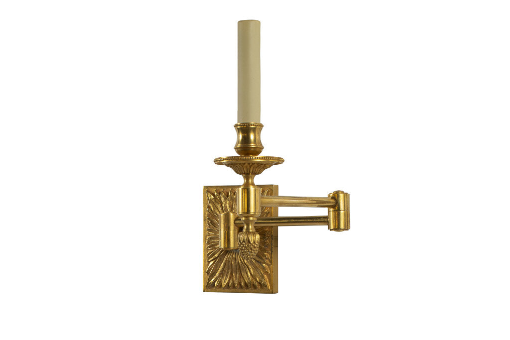 Gilt Bronze Acanthus Leafed Back One Light Swing Arm Sconce Default