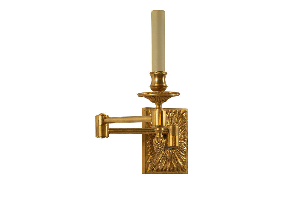 Gilt Bronze Acanthus Leafed Back One Light Swing Arm Sconce Default