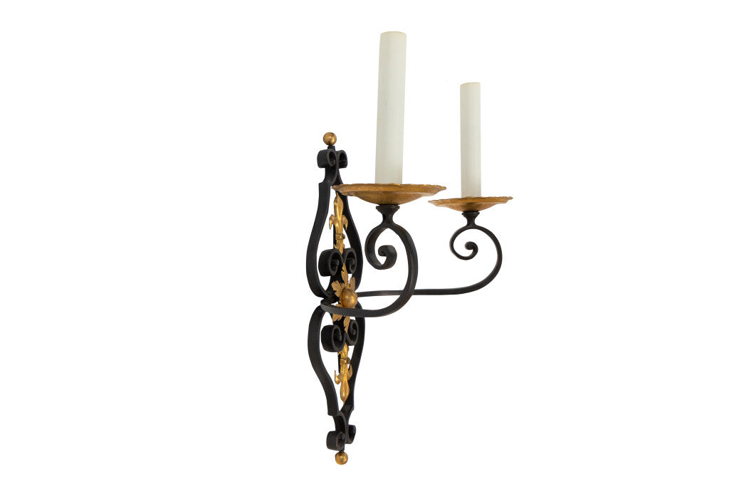 Gilt Bronze And Patinated Iron Fleur De Lis Decoration Two Light Default