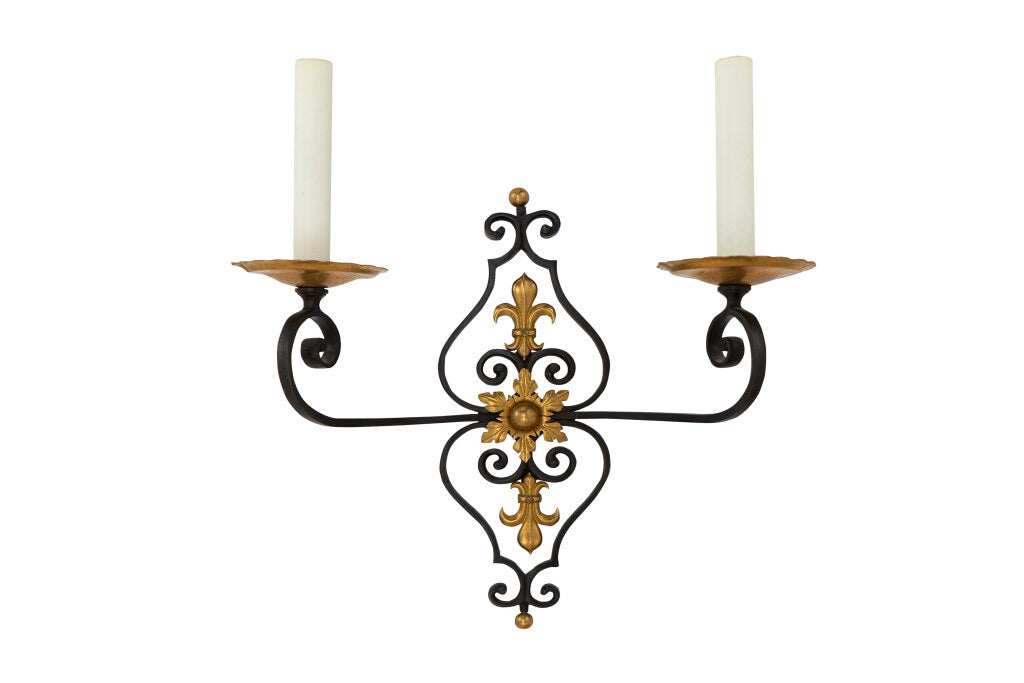 Gilt Bronze And Patinated Iron Fleur De Lis Decoration Two Light Default
