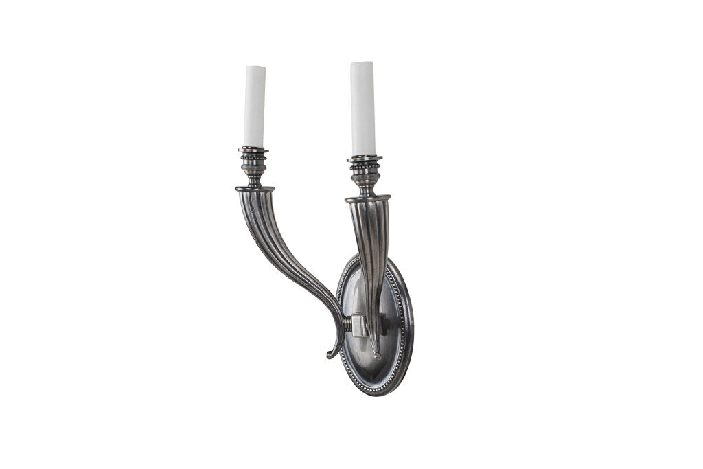 Nickeled Bronze Art Deco Style Cornucopia Shaped Arms Two Light Default
