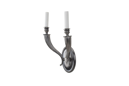 Nickeled Bronze Art Deco Style Cornucopia Shaped Arms Two Light Default