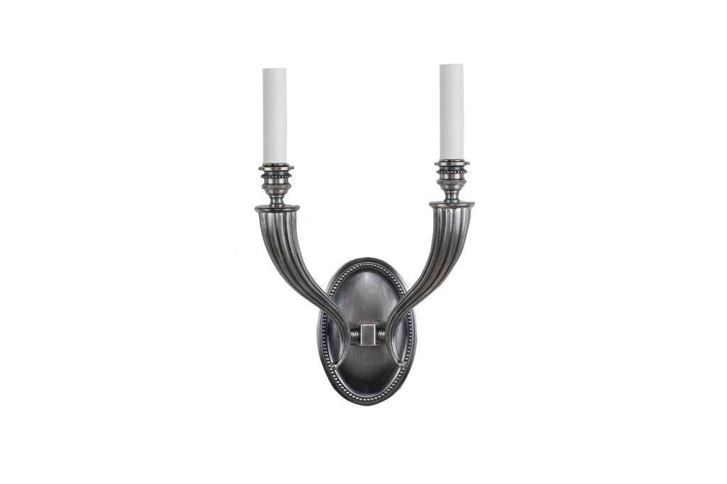 Nickeled Bronze Art Deco Style Cornucopia Shaped Arms Two Light Default