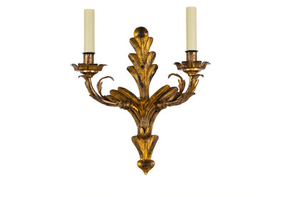 Gilt Iron Leaf Motif With Petal Shaped Bobeches Two Light Sconce Default