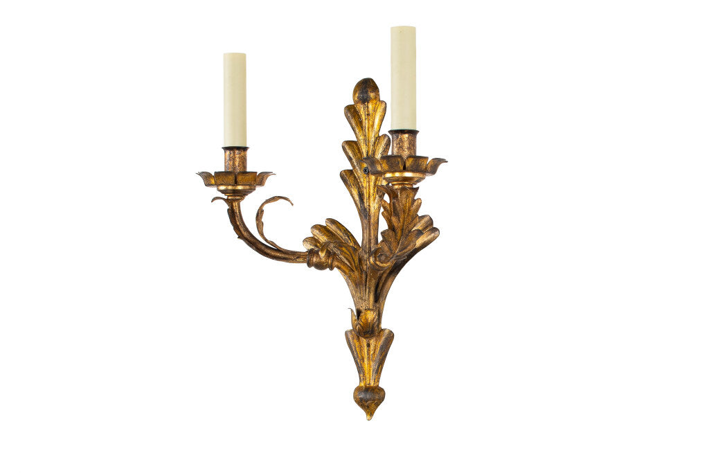 Gilt Iron Leaf Motif With Petal Shaped Bobeches Two Light Sconce Default