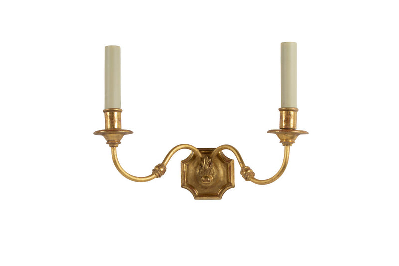 Giltwood And Gesso Chamfered Back Two Light Sconce