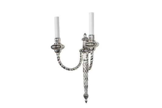 Silvered Bronze L.XVI Style Twisted Rope Motif Two Light Sconce Default
