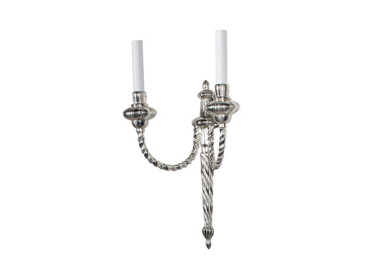 Silvered Bronze L.XVI Style Twisted Rope Motif Two Light Sconce