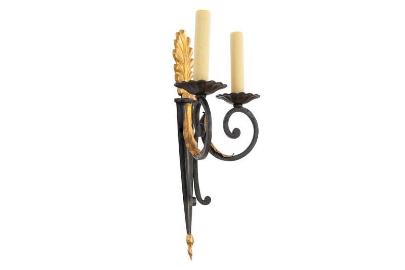 Black And Gilt Bronze Empire Style Two Light Sconce