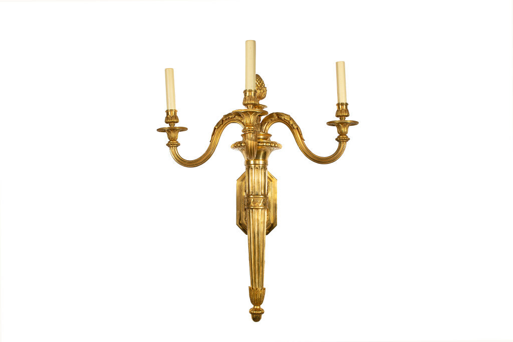 Gilt Bronze L.XVI Style Three Light Torch Motif Sconce Default