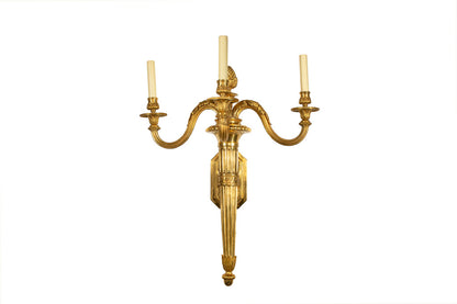 Gilt Bronze L.XVI Style Three Light Torch Motif Sconce Default