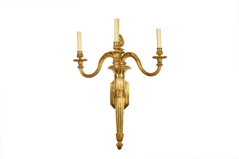 Gilt Bronze L.XVI Style Three Light Torch Motif Sconce