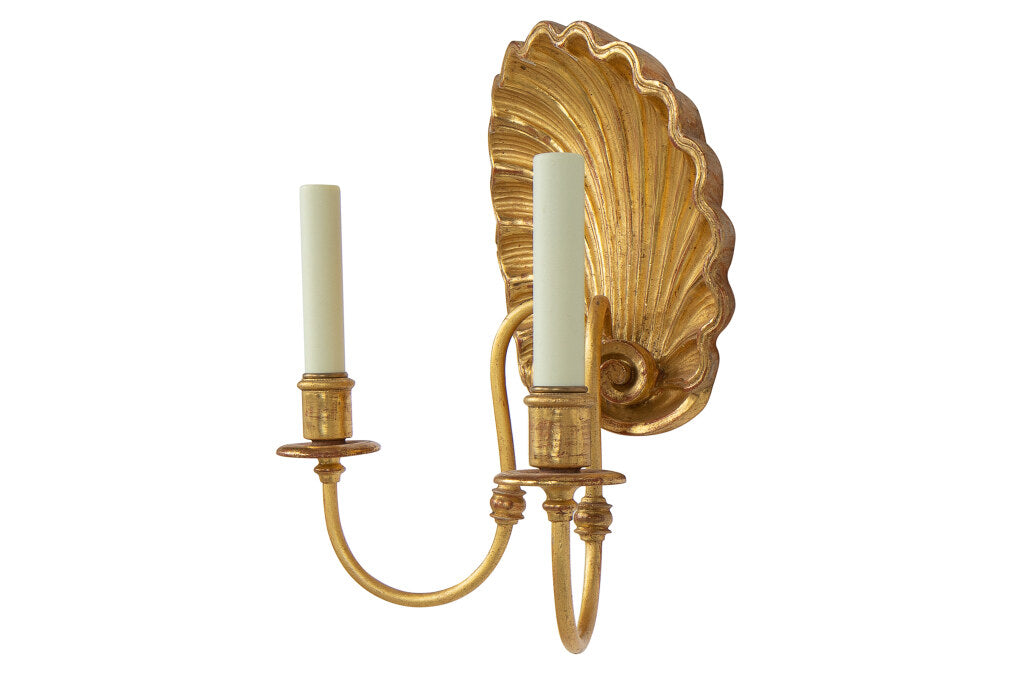 Gilt Wood, Gesso And Iron Two Light Shell Motif Sconce Default