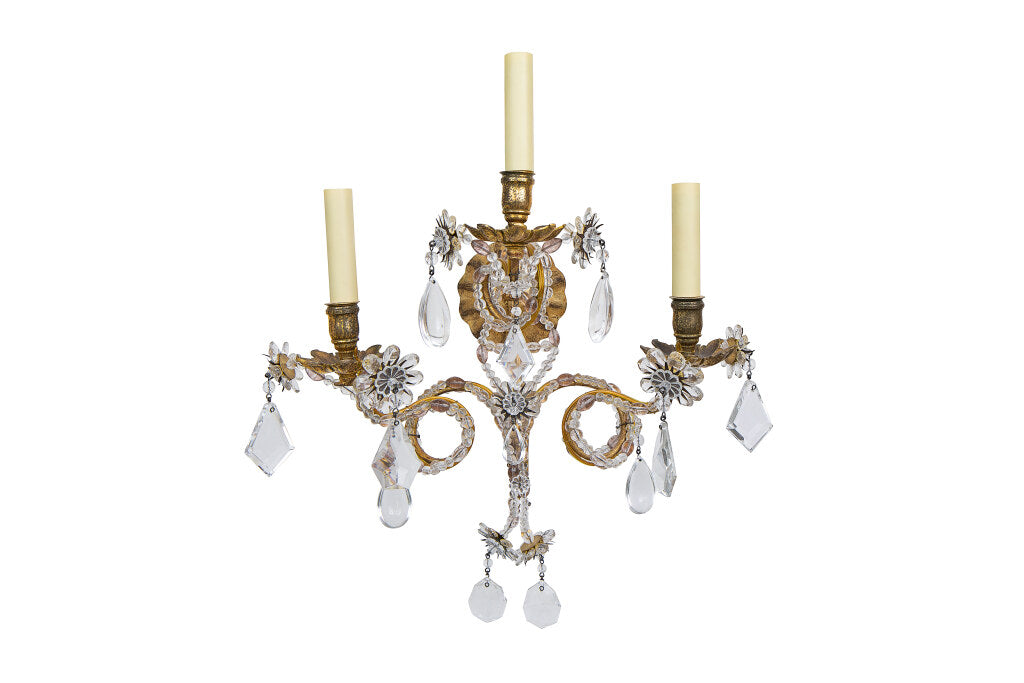Gilt Iron And Beaded Crystal Marie-Antoinette Style Three Light Default