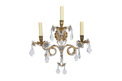Gilt Iron And Beaded Crystal Marie-Antoinette Style Three Light Default