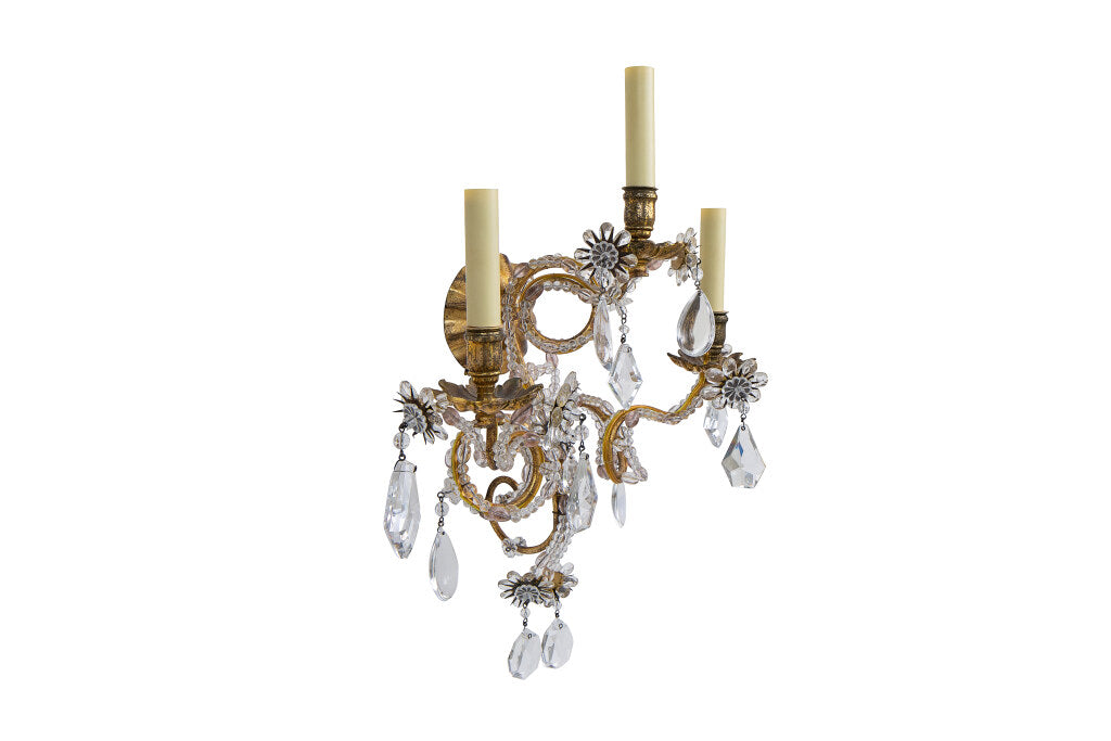 Gilt Iron And Beaded Crystal Marie-Antoinette Style Three Light Default