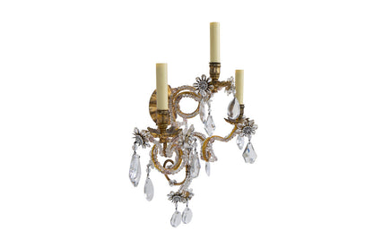 Gilt Iron And Beaded Crystal Marie-Antoinette Style Three Light Default