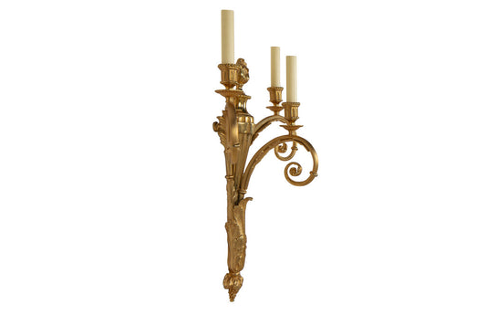 Gilt Bronze L.XVI Style Scrolled Arm Three Light Sconce Default