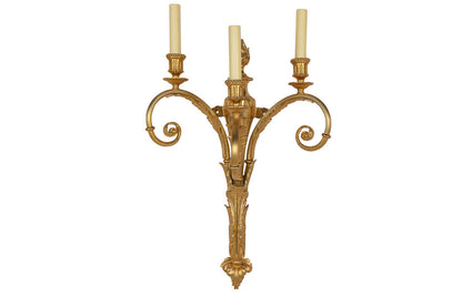 Gilt Bronze L.XVI Style Scrolled Arm Three Light Sconce Default