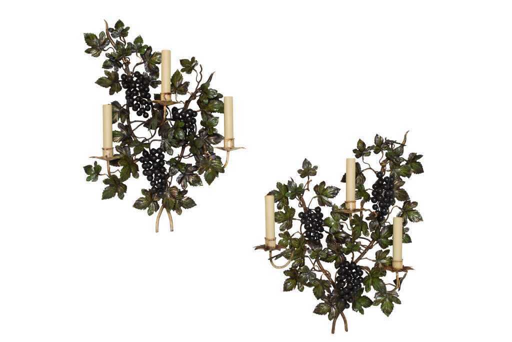 Polychrome Iron Grape And Vine Motif Three Light Left And Right Default