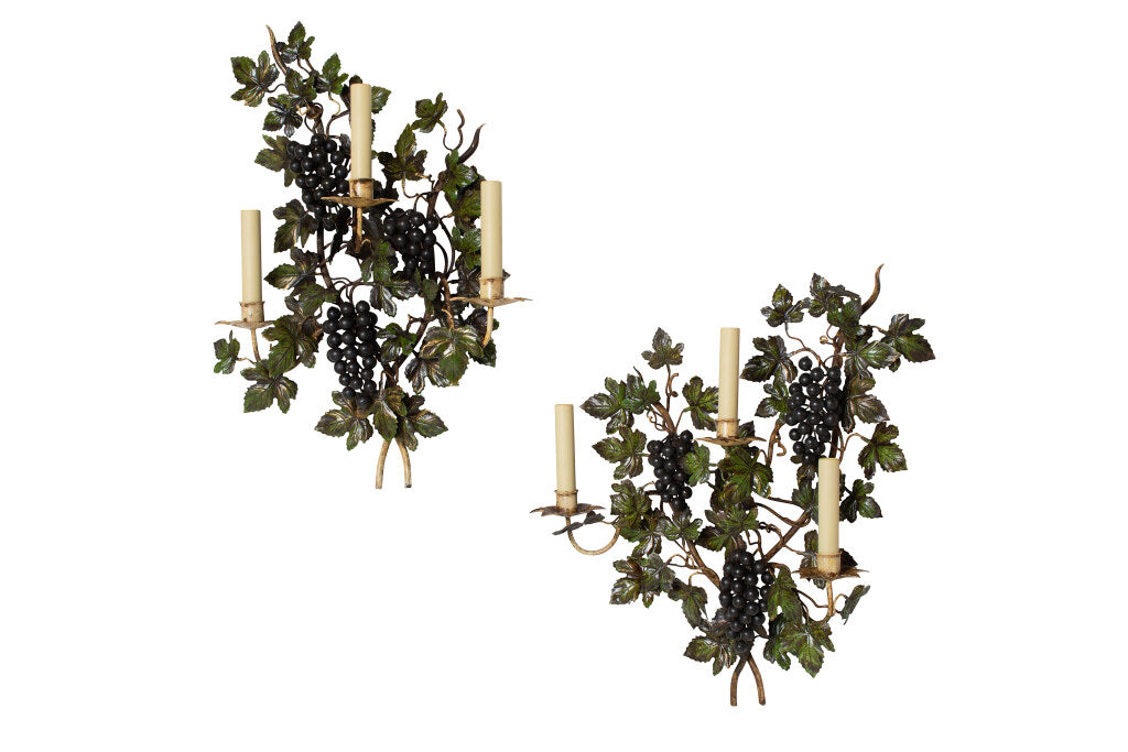 Polychrome Iron Grape And Vine Motif Three Light Left And Right Default