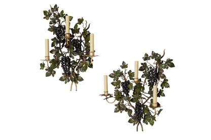 Polychrome Iron Grape And Vine Motif Three Light Left And Right Default