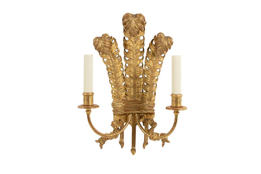Giltwood And Gesso Price Of Wales Feather Motif Two Light Sconce Default