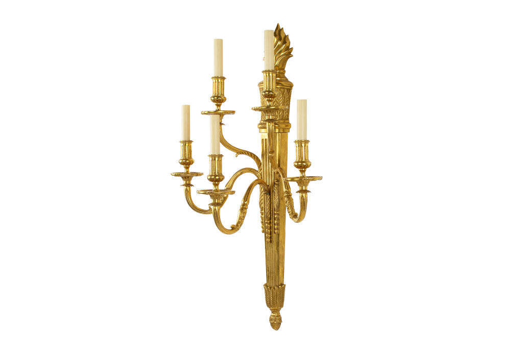 Gilt Bronze Art Deco Style Empire Motif Two Tiered Five Light  S Default