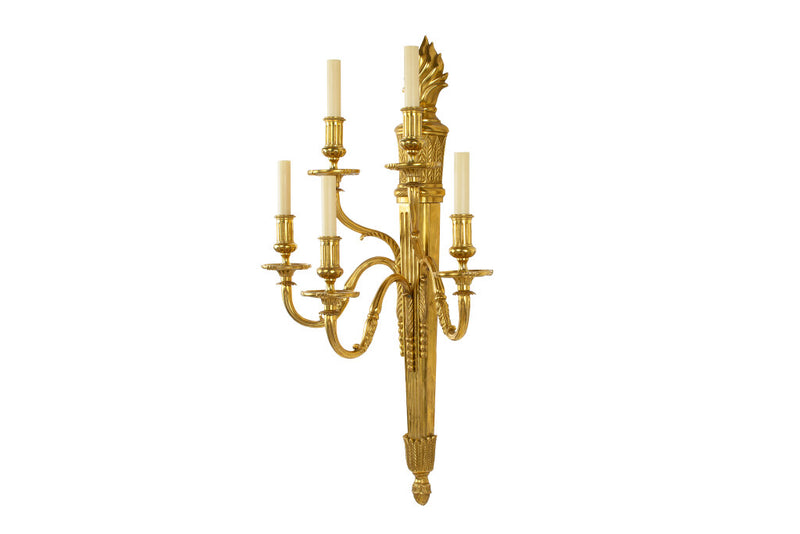 Gilt Bronze Art Deco Style Empire Motif Two Tiered Five Light  S