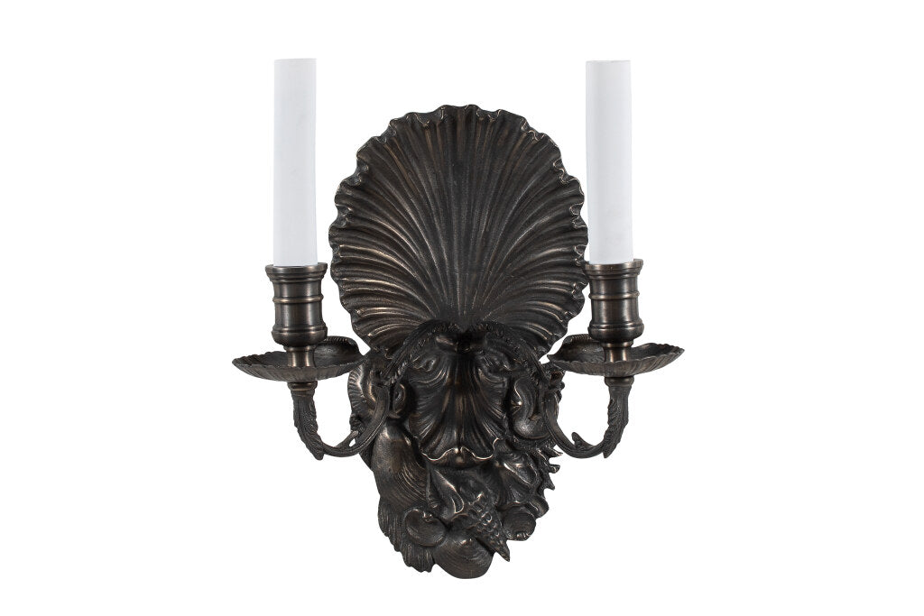 Silvered Bronze Shell Motif "COQUILLE"  Two Light Sconce Default