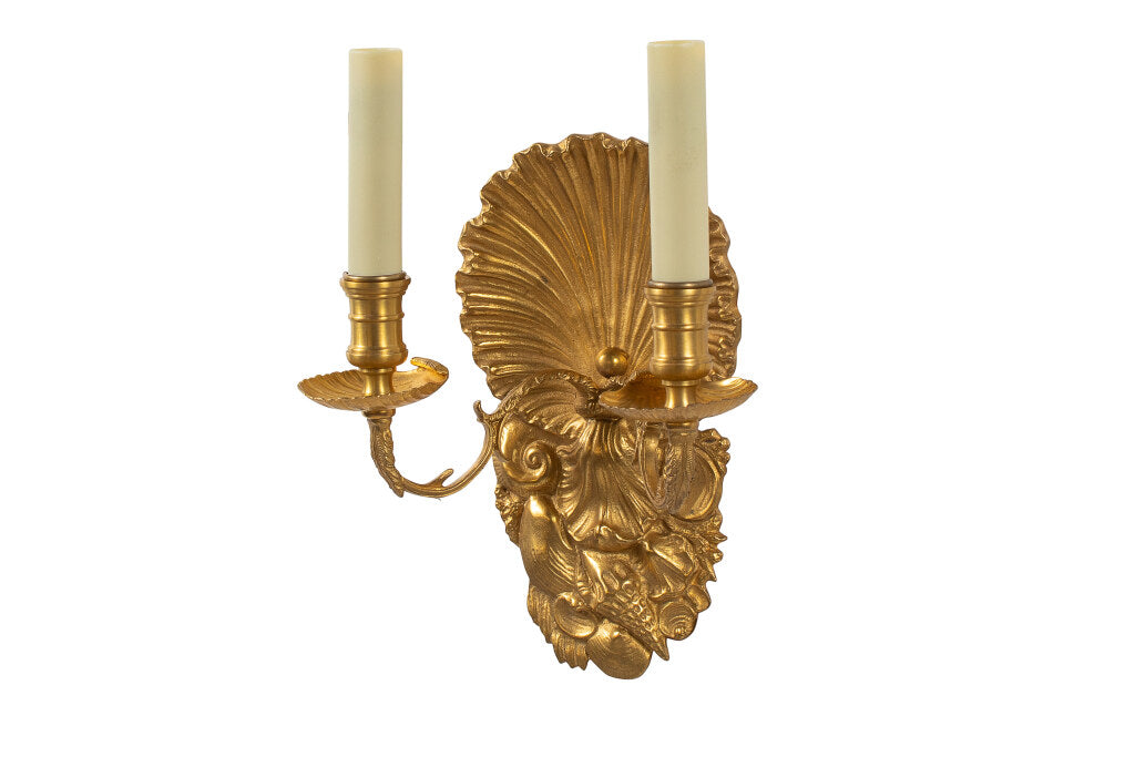 Silvered Bronze Shell Motif "COQUILLE"  Two Light Sconce Default
