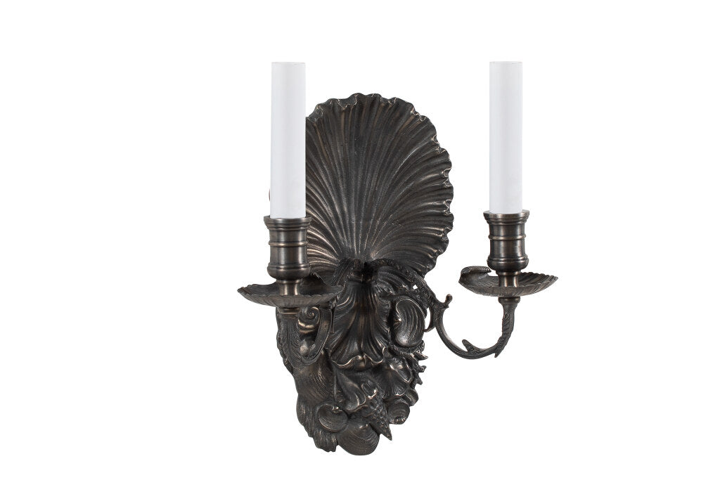 Silvered Bronze Shell Motif "COQUILLE"  Two Light Sconce Default
