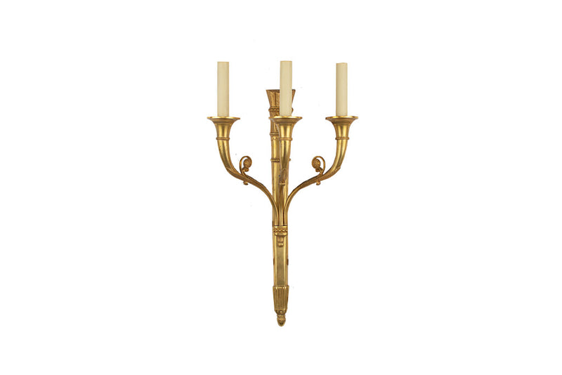 Gilt Bronze L.XVI Style Garland And Floral Motif Three Light Sco