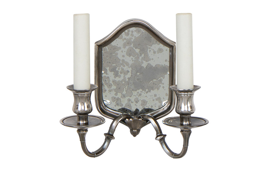 Silvered Bronze And Antique Mirrored Back Two Light Sconce Default