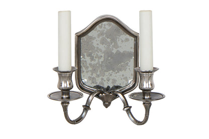 Silvered Bronze And Antique Mirrored Back Two Light Sconce Default