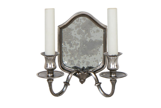 Silvered Bronze And Antique Mirrored Back Two Light Sconce Default