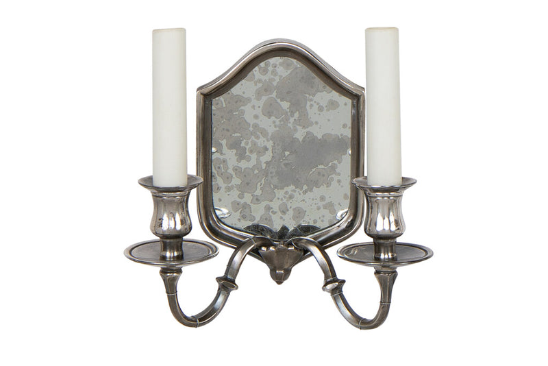 Silvered Bronze And Antique Mirrored Back Two Light Sconce