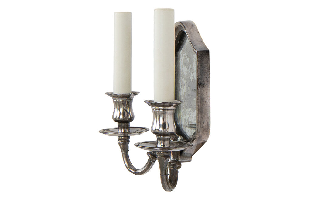 Silvered Bronze And Antique Mirrored Back Two Light Sconce Default