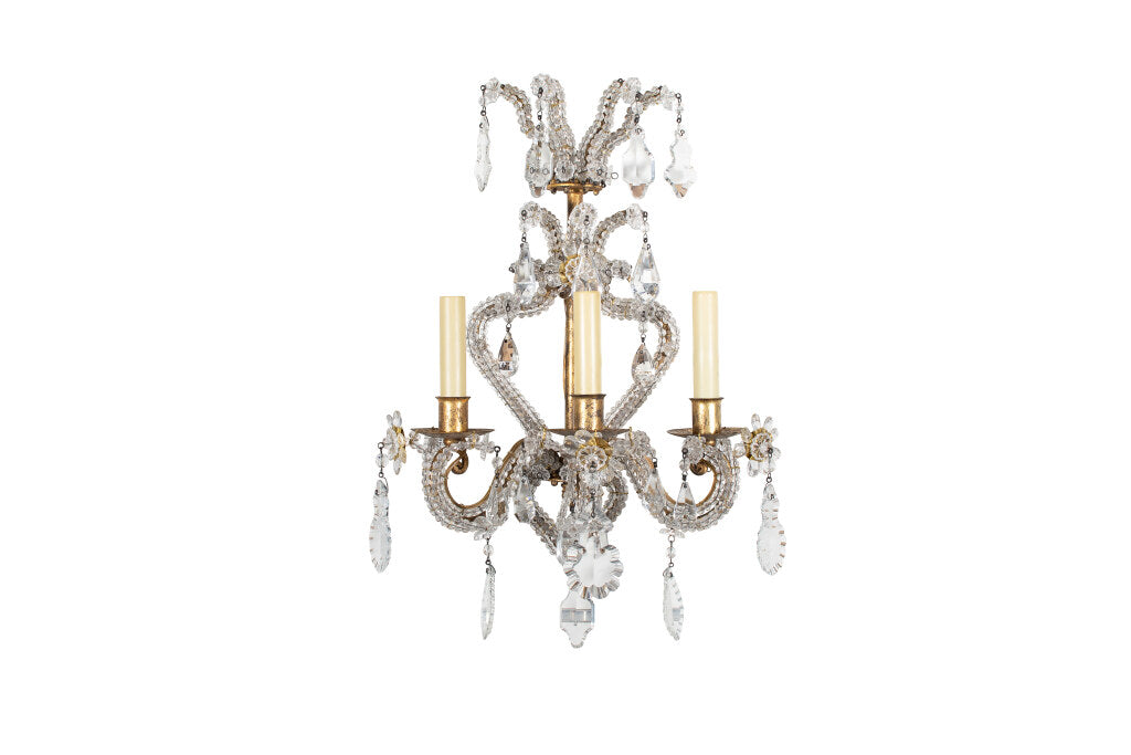 Beaded Crystal And Gilt Iron Genoese Style Three Light Sconce Default