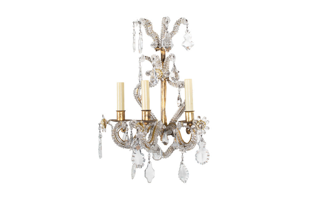 Beaded Crystal And Gilt Iron Genoese Style Three Light Sconce Default