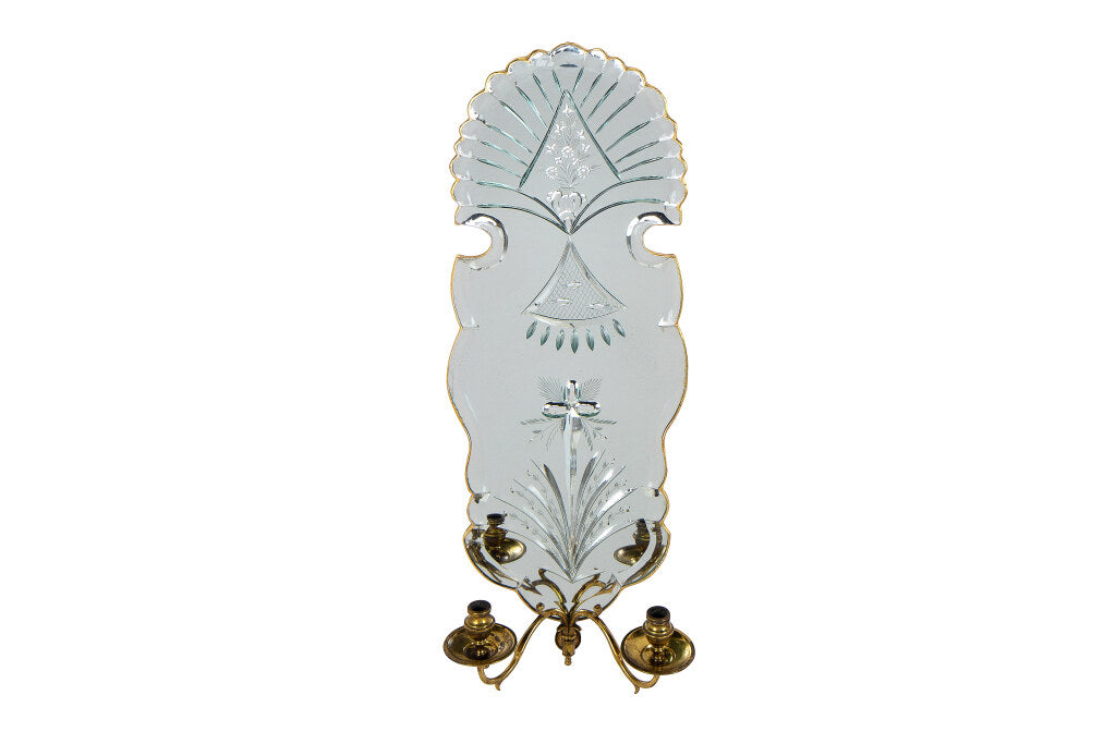 Hand Etched Mirror,  Antique Brass And Gilt Wood Trim Venetian S Default